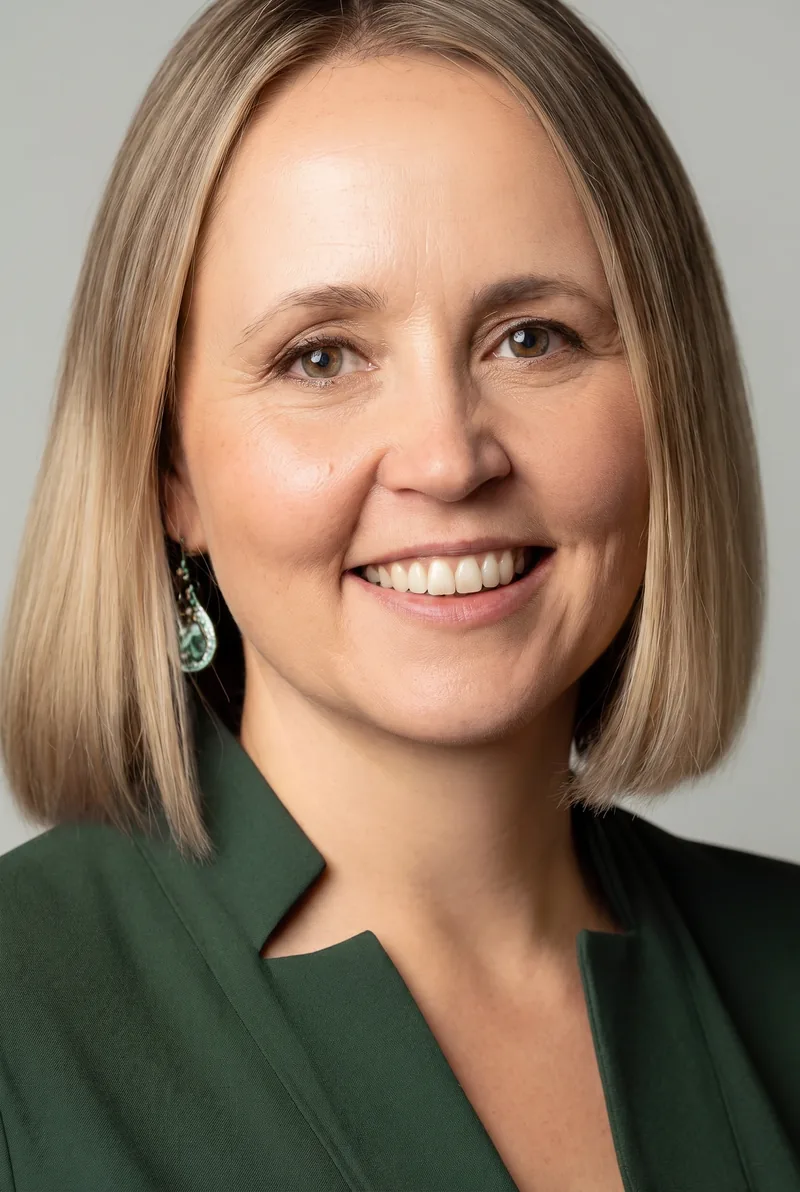 AI-generated portrait of Claire Thomas, keynote speaker