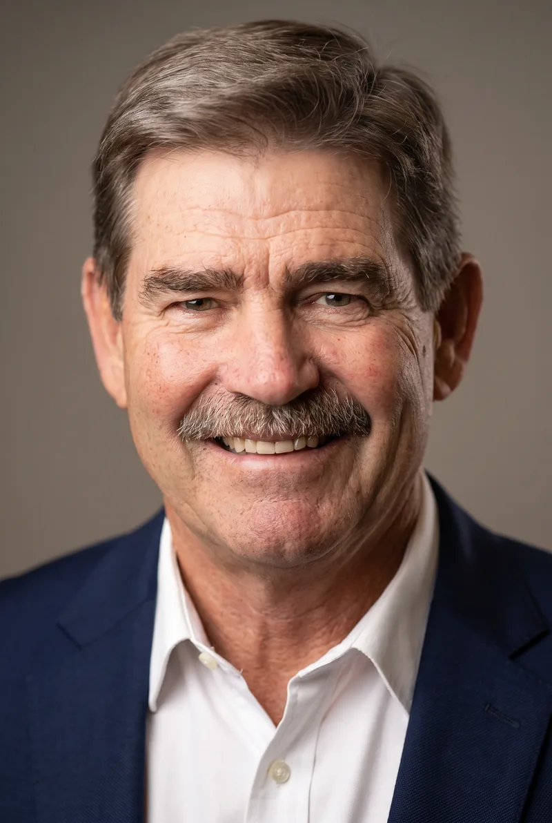 AI-generated portrait of Les Burdett OAM, keynote speaker