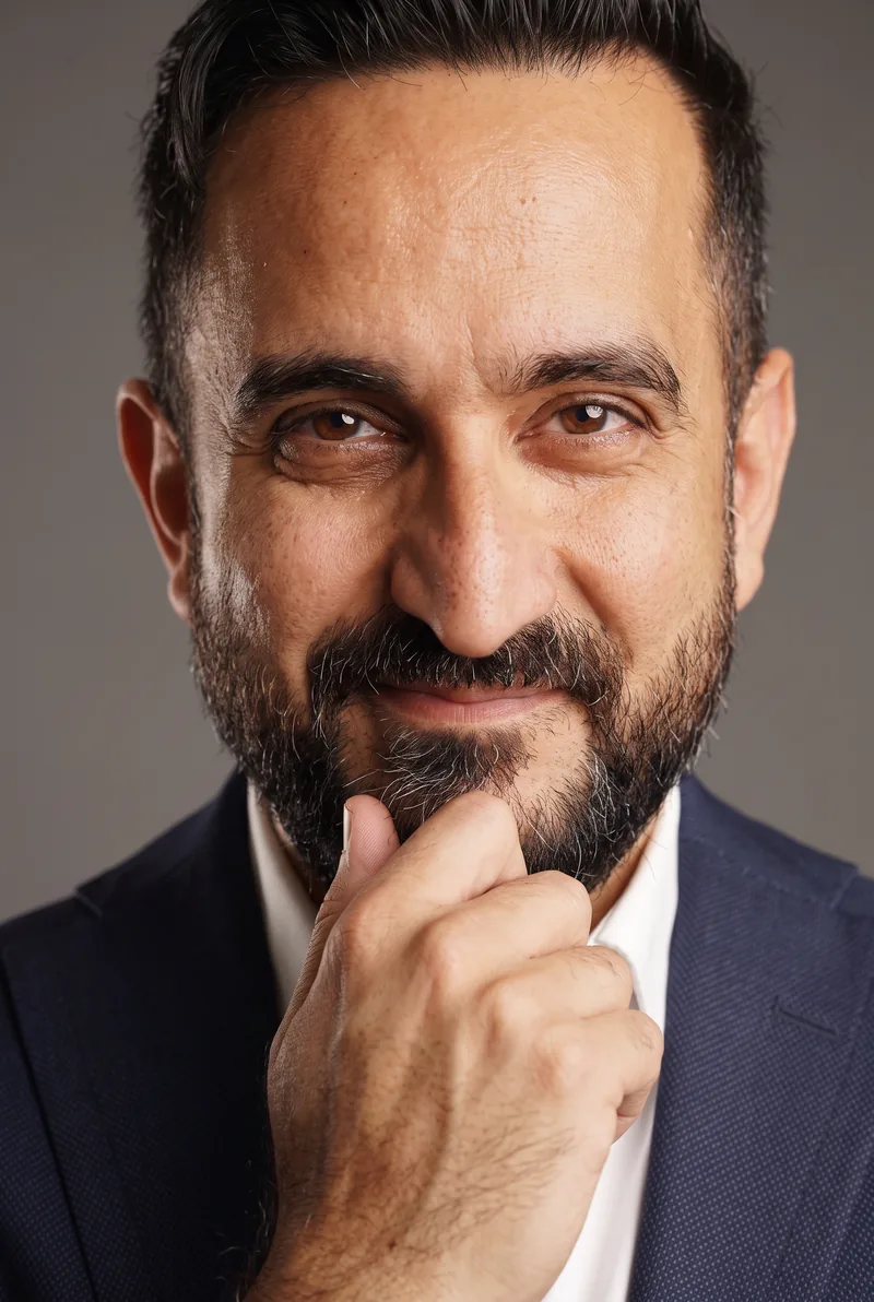 AI-generated portrait of Sami Shah, keynote speaker